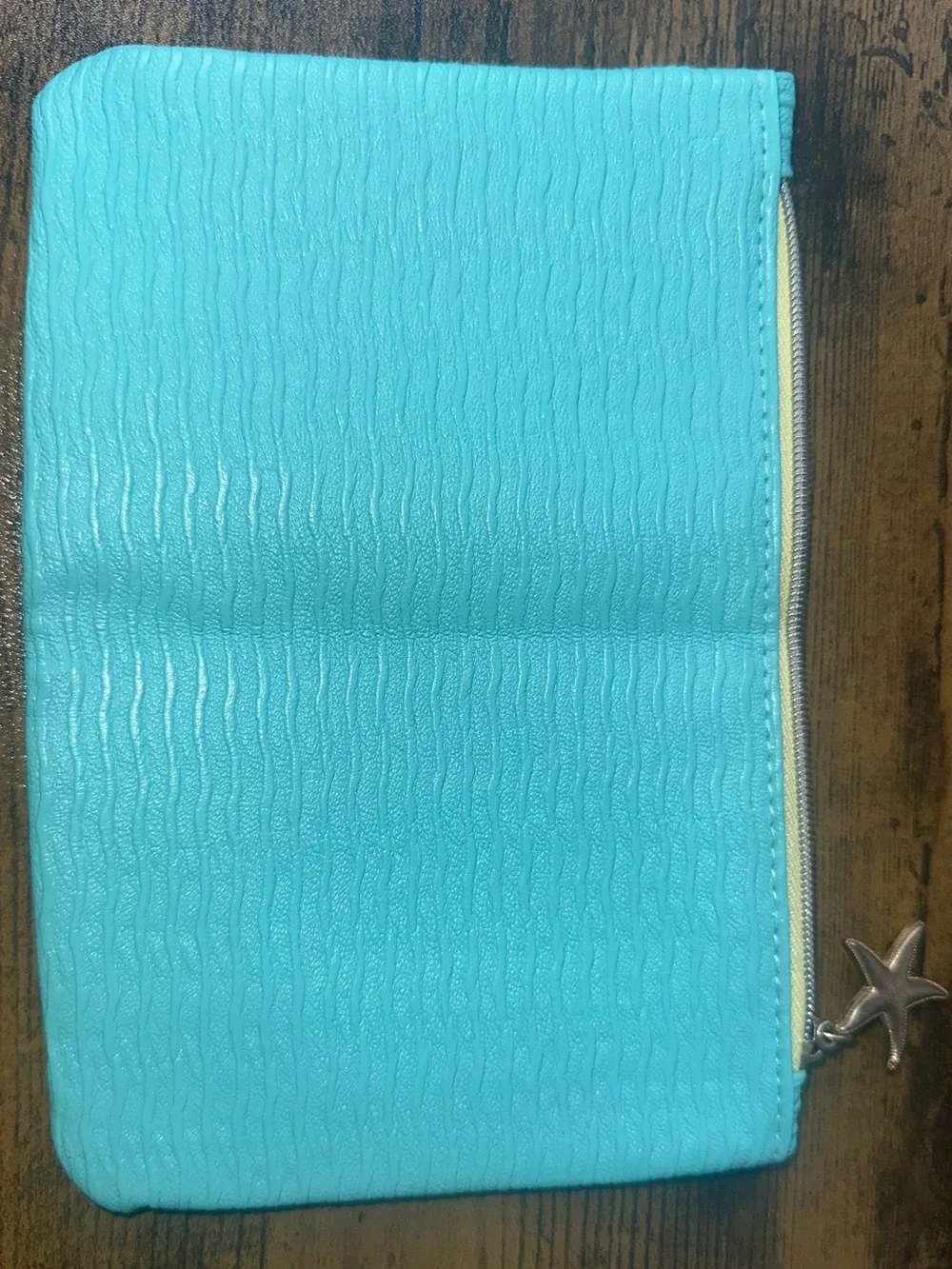Aqua Textured Zip makeup pouch